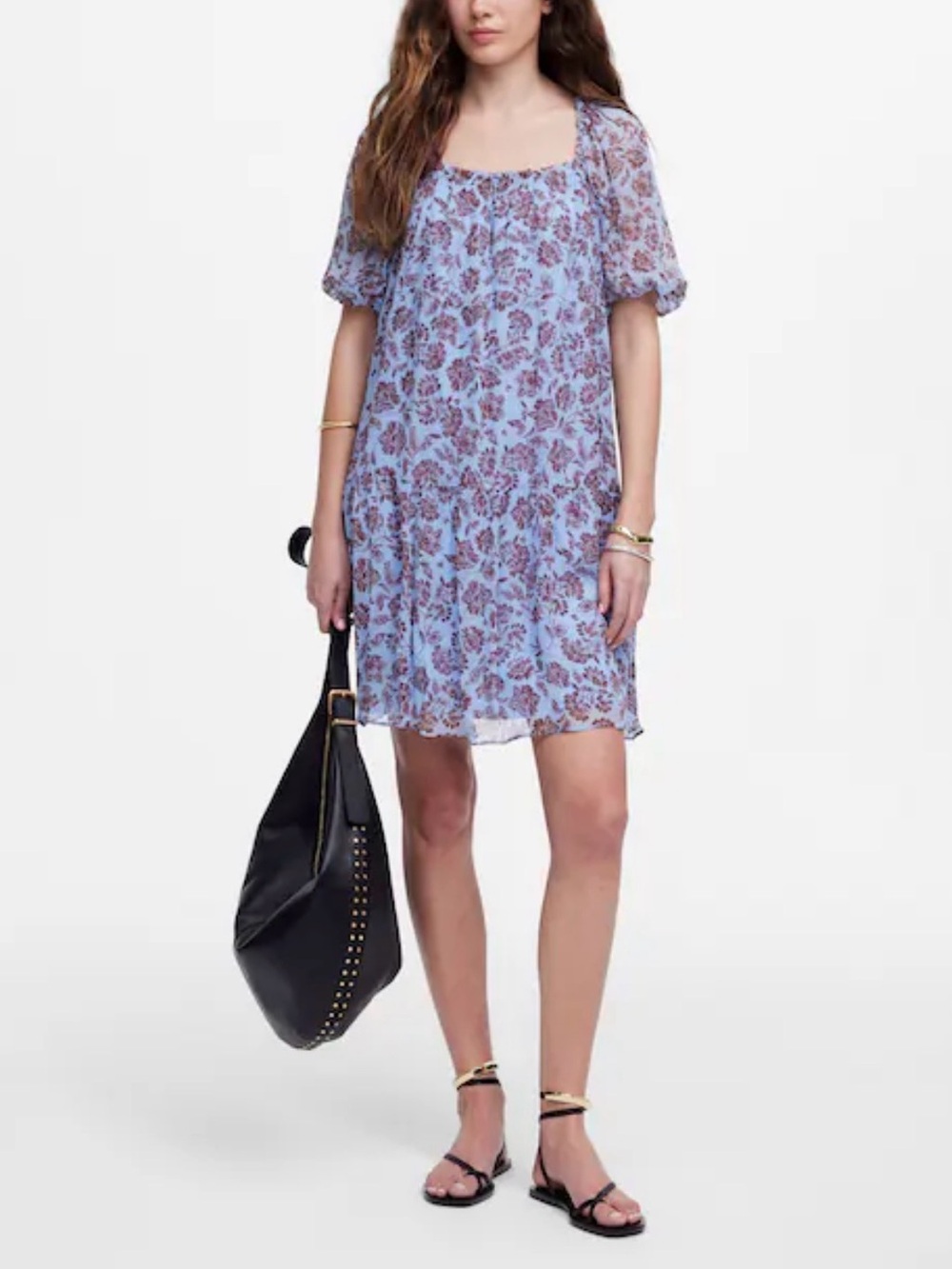 Madewell Puff Sleeve Light Blue Floral Women’s Mini Dress Size 2 NWT